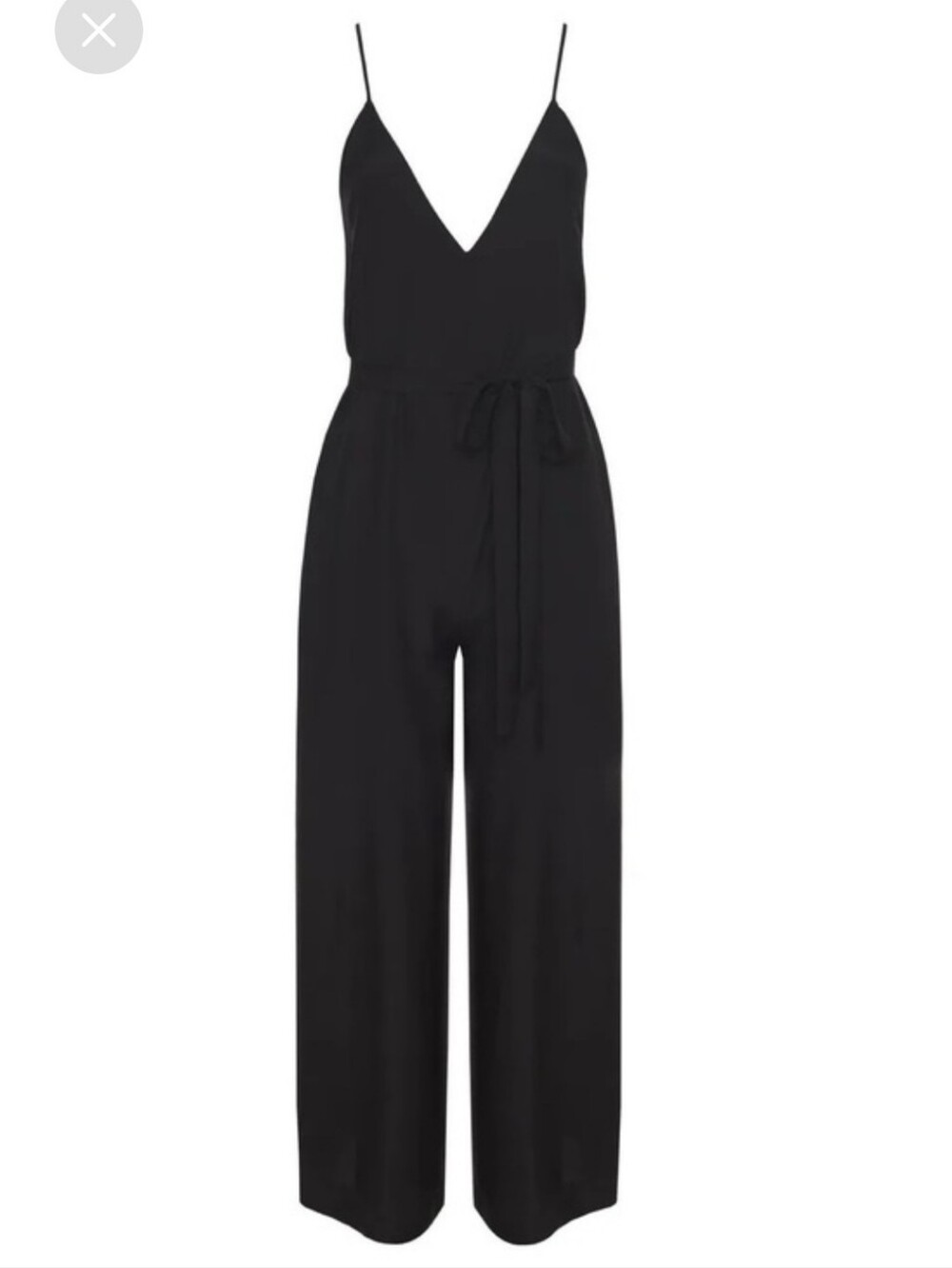 Black Silk V-Neck Wide-Leg Jumpsuit with Tie Waist By Gold Hawk